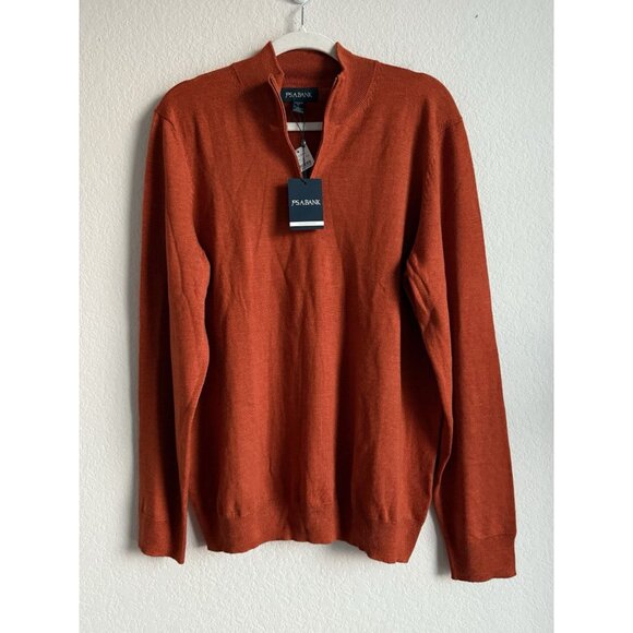 Jos A Bank Mens Merino Wool Tailored Fit 1/4 Zip Sweater Burnt Orange Size L NEW - Picture 3 of 12